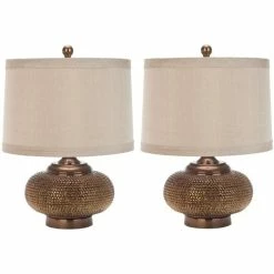 New 🔥 Safavieh Aubrey Beaded Table Lamps With Silk Chestnut Shade 🔥
