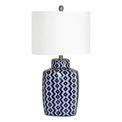 Best Pirce ✔️ Renwil Beryl Table Lamp In Blue And White Chevron 🔔